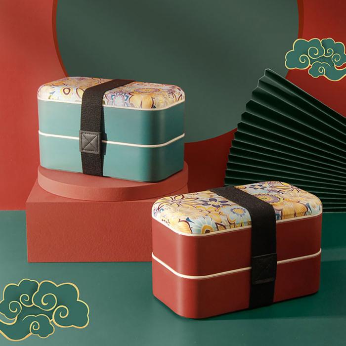 雙層綁帶密封飯盒國潮1000ml